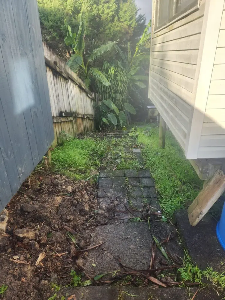 Before: Side access walkway and timber steps in Massey, West Auckland
